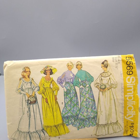 Vintage Sewing PATTERN Simplicity 5569, Misses 1973 Wedding Gown or Bridesmaid - Picture 1 of 2